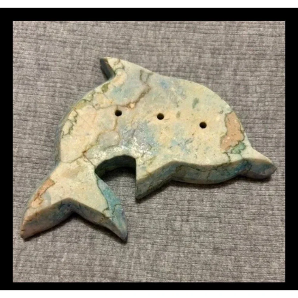Vintage Dolphin Ocean Soap Dish Blue/Green Marble Beach House Decor